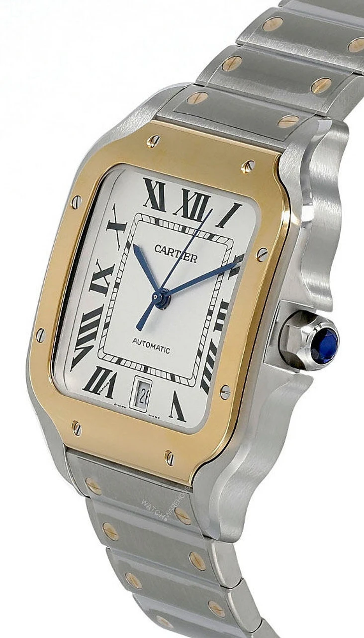 CARTIER Santos De Silvered Opaline Dial 39.8MM Gold Bezel Men's Watch W2SA0009 4 CARTIER Santos De Silvered Opaline Dial 39.8MM Gold Bezel Men's Watch W2SA0009 - Image 2