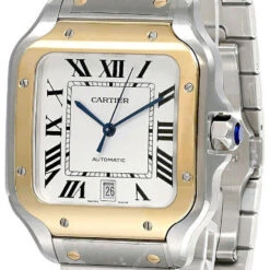 CARTIER Santos De Silvered Opaline Dial 39.8MM Gold Bezel Men's Watch W2SA0009