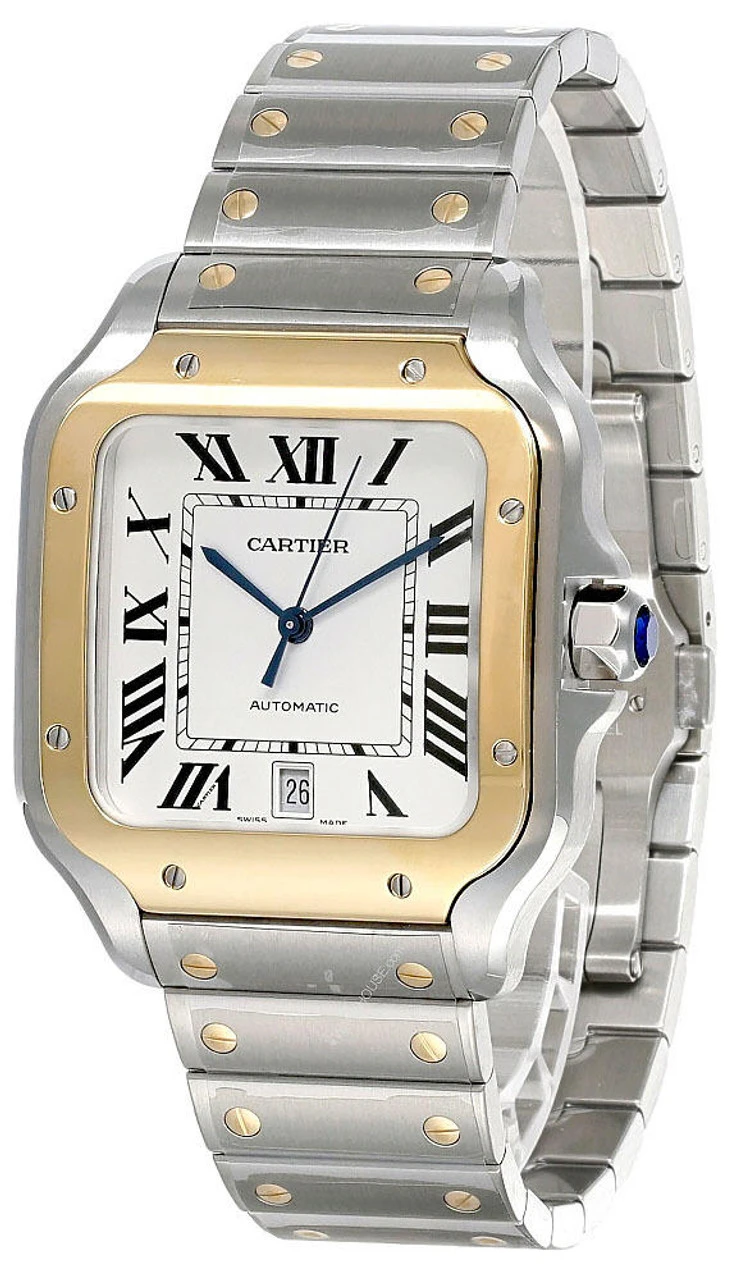 CARTIER Santos De Silvered Opaline Dial 39.8MM Gold Bezel Men's Watch W2SA0009 3 CARTIER Santos De Silvered Opaline Dial 39.8MM Gold Bezel Men's Watch W2SA0009