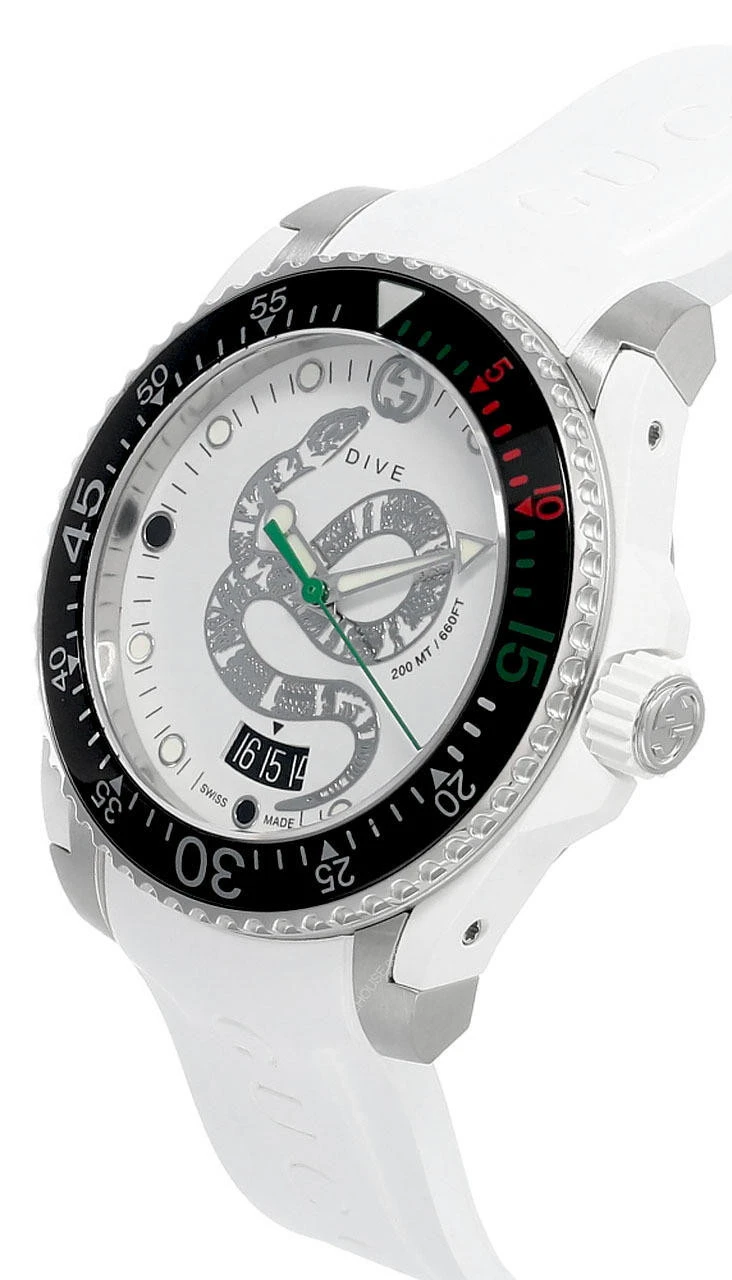GUCCI Dive 40MM SS White Snake Motif Dial Rubber Men's Watch YA136330 4 GUCCI Dive 40MM SS White Snake Motif Dial Rubber Men's Watch YA136330 - Image 2