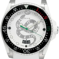 GUCCI Dive 40MM SS White Snake Motif Dial Rubber Men's Watch YA136330