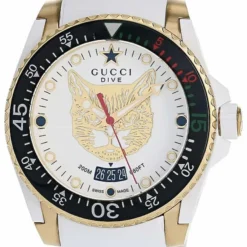 GUCCI Dive 40MM White Feline Head Dial Rubber Men's Watch YA136322