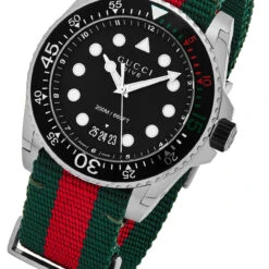 Lucky shop -Lucky shop gucci watches gucci dive 45mm black matte dial green red web nylon watch ya136209a 43187.1676565534
