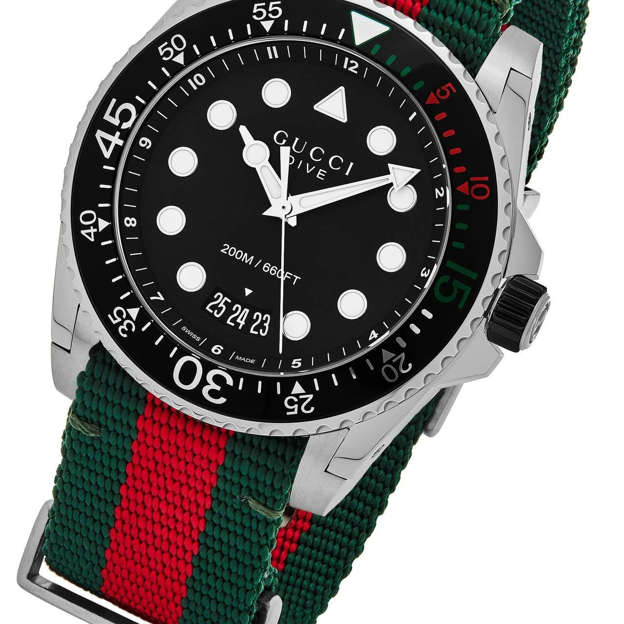 GUCCI Dive 45MM Black Matte Dial Green Red Web Nylon Watch YA136209A 4 GUCCI Dive 45MM Black Matte Dial Green Red Web Nylon Watch YA136209A - Image 2