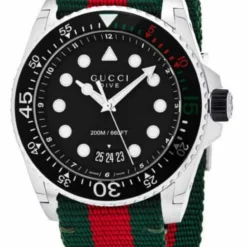 GUCCI Dive 45MM Black Matte Dial Green Red Web Nylon Watch YA136209A