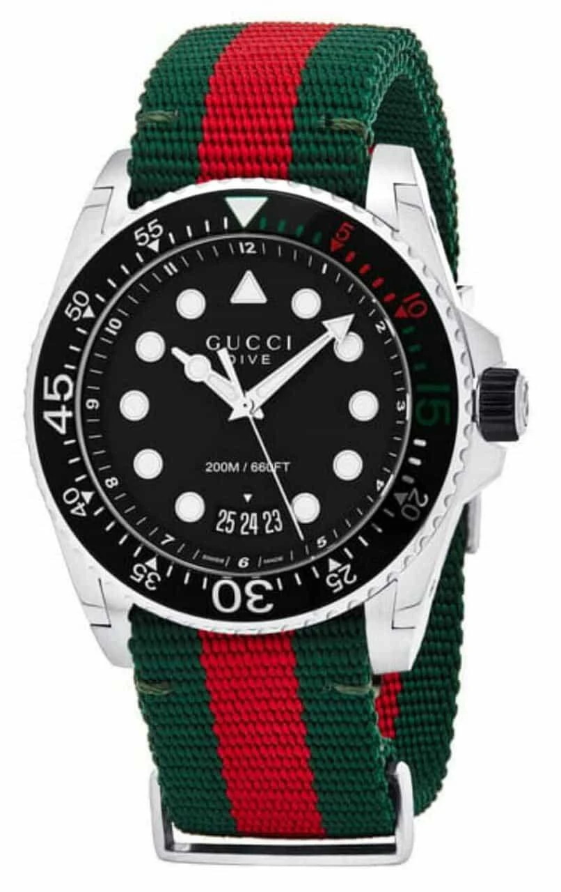 GUCCI Dive 45MM Black Matte Dial Green Red Web Nylon Watch YA136209A 3 GUCCI Dive 45MM Black Matte Dial Green Red Web Nylon Watch YA136209A