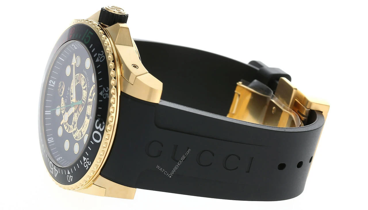 GUCCI Dive 45MM QTZ Gold Snake Dial Black Rubber Men's Watch YA136219 4 GUCCI Dive 45MM QTZ Gold Snake Dial Black Rubber Men's Watch YA136219 - Image 2