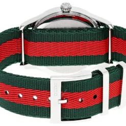 GUCCI G-Timeless 38MM QTZ SS Green/Red Nylon Strap Men's Watch YA1264148 -Lucky shop gucci watches gucci g timeless 38mm qtz ss greenred nylon strap mens watch ya1264148 25544.1670908763