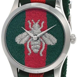 GUCCI G-Timeless 38MM QTZ SS Green/Red Nylon Strap Men's Watch YA1264148