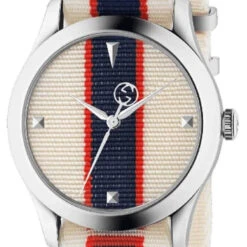 GUCCI G-Timeless 38MM White/Red/Blue Dial Nylon Men's Watch YA1264071