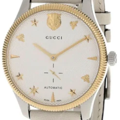 GUCCI G-Timeless 40MM AUTO Silver Dial LTHR Strap Men's Watch YA126348