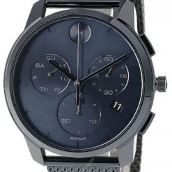 MOVADO Bold Thin 42MM Chronograph SS Blue Dial Mesh Men's Watch 3600633
